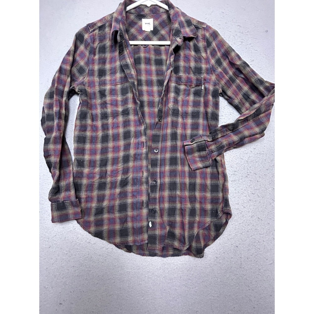 Vans Button Down Shirt Flannel Plaid Burgundy Black XS Womens